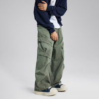 American High Street Army Green Cargo Pants Pantalons droits personnalisés pour hommes avec poches plissées Jeans droits pour hommes Mode décontractée Jeans à jambes larges