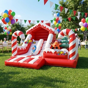 Castillo Inflable Comercial con Tobogán <span class=keywords><strong>de</strong></span> Navidad, Diseño <span class=keywords><strong>de</strong></span> Bastón <span class=keywords><strong>de</strong></span> Caramelo, Muñeco <span class=keywords><strong>de</strong></span> Nieve y Reno, PVC Resistente EN14960 para Negocios <span class=keywords><strong>de</strong></span> Alquiler - Product Image 1