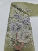 Tissu en dentelle florale brodée verte, doux et élégant, de luxe, pour robes de mariée
