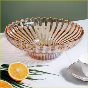 Стеклянная тарелка для фруктов в европейском стиле, поднос для выпечки, прозрачное Янтарное стекло, украшение для гостиной, чайного столика, чаша для фруктов