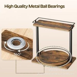Double Layer <b>Spice</b> <b>Rack</b> Iron Wood <b>Rotating</b> Turntable Kitchen Storage Organizer For Condiments And Snacks - Product Image 2