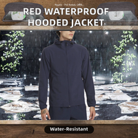 Chaqueta cortavientos con cremallera y capucha transpirable personalizada para hombre, chaqueta impermeable roja para exteriores, modelo 6486-R, tejida, informal, teñida lisa