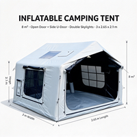 Tente de glamping gonflable d'extérieur robuste 3x2,65m en PVC, blanc glace, anti-UV, hauteur 2,1m, coupe-vent, pour le camping