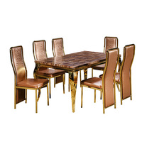 Ensemble de table à manger de luxe avec plateau en marbre, 6 places, meubles de salle à manger en métal, table à manger moderne avec chaises