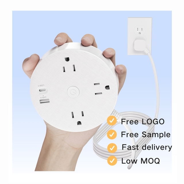 6FT Flat Plug Extension Socket 20W Fast Charging Surge Protection 3 AC Outlets 1 USB-A + 1 USB-C FCC// Pure