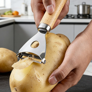 Ensemble d'ustensiles de cuisine en acier inoxydable avec manche en bois de hêtre, 4 pièces, faciles à nettoyer pour la cuisson et le pelage - Product Image 3