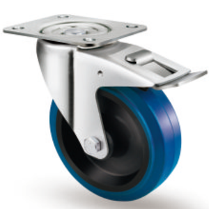 European Roller Bearing Caster Blue Elastic Rubber Wheel Black Nylon Core Medium Duty Casters Wheels
