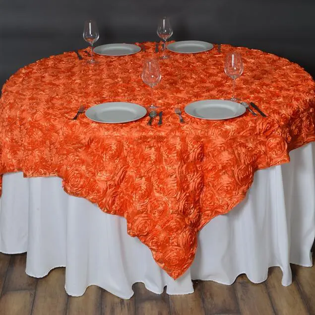 Romántico elegante decorativo roseta satén bordado mantel superpone boda