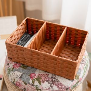 Rattan Storage Basket 3 Compartment Rectangle Eco Friendly Living Room Desktop Organizer - Product Image 2
