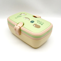 Boîte à lunch en plastique PP, nouvelle arrivée, deux compartiments, conteneur de stockage alimentaire pour micro-ondes avec fourchette et cuillère, portable pour enfants