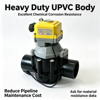 Vanne à boisseau sphérique motorisée 4 voies en UPVC avec actionneur électrique fileté NPT pour le contrôle des fluides, taille de port 1 1/2 pouce, 200 psi, vente en gros OEM