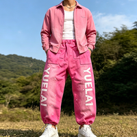 Pantalon de jogging unisexe rose délavé à l'acide avec logo personnalisé, imprimé sérigraphié, taille élastique, style streetwear tendance, décontracté pour homme