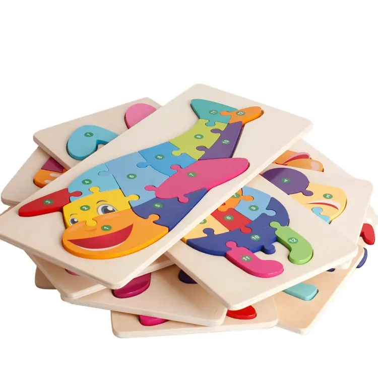 Projetos 12 3D Jogo Montessori De Madeira Puzzles Brinquedos Educativos Crianças Animais Montar Placa Puzzles Preschool Children Indexada