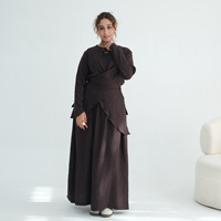 Ensemble Abaya Islamique Modeste de Dubaï, Blouse Élégante à Encolure Croisée et Ourlet Superposé, Jupe Évasée, Tenue 2 Pièces pour Femmes, Mode Hijab, Modal