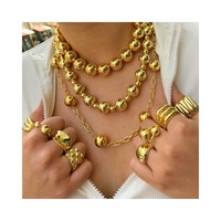 Ensemble de bijoux de luxe pour femme en laiton de haute qualité, plaqué or 18 carats, étanche, anti-décoloration, anti-rouille et anti-ternissement, comprenant un collier à breloques et des bagues