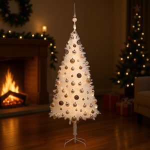 Sapin de Noël artificiel blanc pré-éclairé de 47,2 pouces avec ensemble de boules, LED blanc chaud, arbre de Noël sur pied pour intérieur - Product Image 2