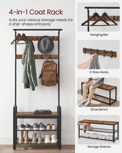Porte-manteau multifonctionnel SENYU pour la maison, avec étagère de rangement intégrée et tabouret à chaussures, en acier - Product Image 3