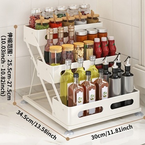 Étagère de rangement compacte en métal <span class=keywords><strong>à</strong></span> plusieurs niveaux - Porte-épices réglable en hauteur avec base antidérapante pour comptoir de cuisine et dessus d'armoire - Product Image 2