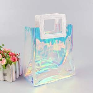 Sacs de courses fourre-tout transparents avec logo personnalisé, vente en gros, mode, imperméables, holographiques, laser, PVC, emballage de vêtements, sérigraphie - Product Image 1