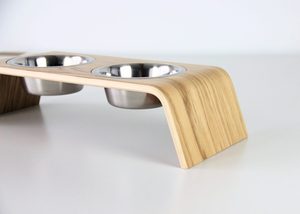 Soporte Elevado Moderno de Madera Curvada para Comedero de Perro, con 2 Platos de Acero Inoxidable, Acabado en Nogal, Estación de Alimentación para Gatos, ¡Gran Venta en Vietnam! - Product Image 3