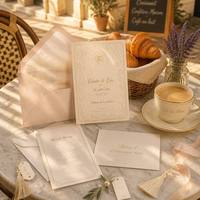 Suite d'invitations de mariage personnalisées style Château Français, avec monogramme sur vellum, dorure à chaud, carte de menu et papeterie d'enveloppe