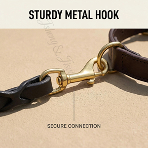 PU Leather Dog Leash Poop Bag Holder Heavy Duty Braided Lead Brass Snap Hook Soft Padded Handle Water Resistant Eco-Friendly - Product Image 2