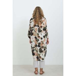 Puane Women's Abstract Patterned Oversize Button-Down Tunic Shirt with Slit Hem, Breathable Khaki Blouse for Casual Wear - Product Image 3