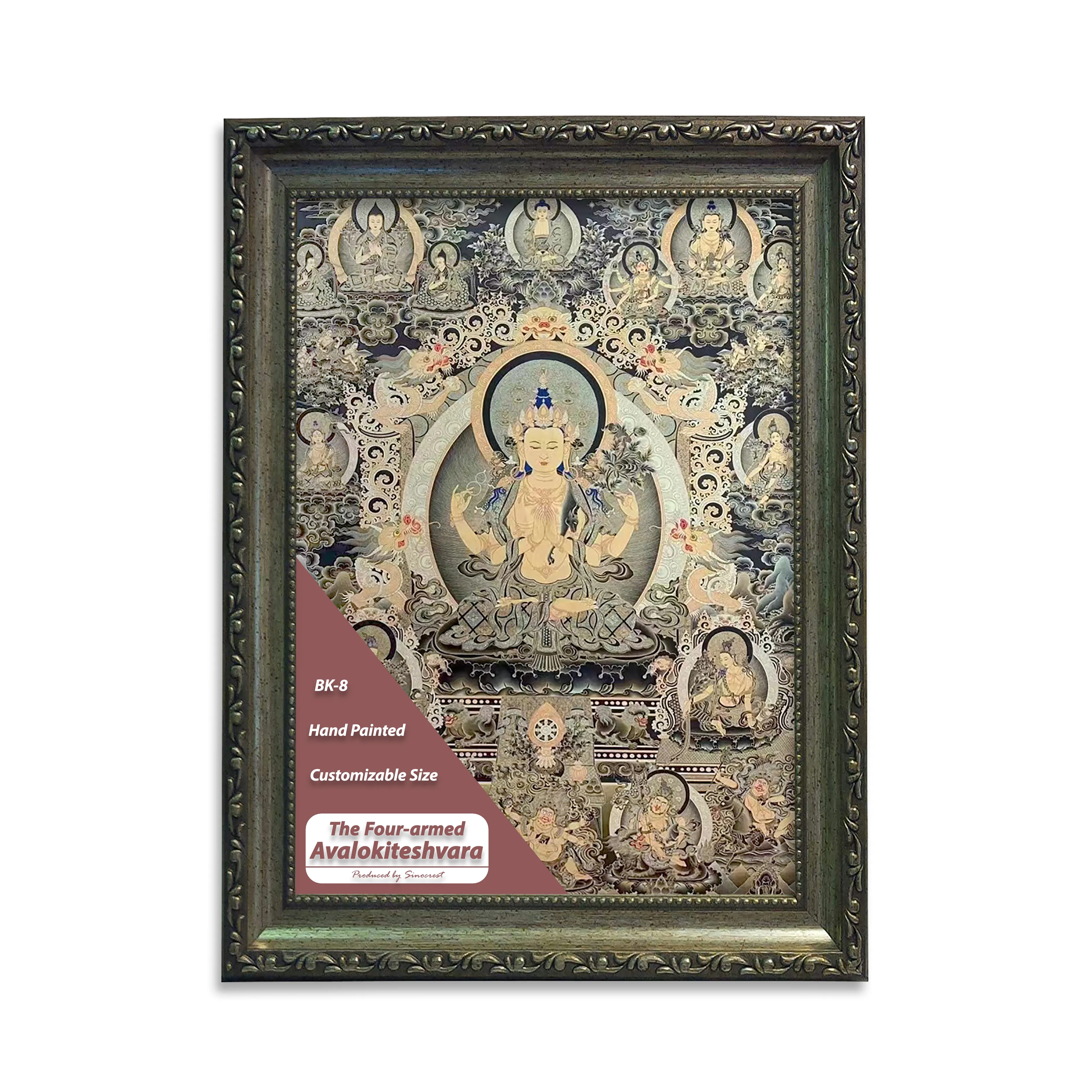 אוסף רמת ההימלאיה סגנון פנים קישוט ציור את ארבעה חמושים Avalokiteshvara יד צבוע Thangka