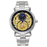 Jam Tangan Pria Mewah Mekanik Skeleton Tourbillon Kaca Alloy Fase Bulan Baru Merek Sendiri Otomatis Stainless Steel