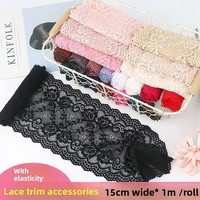 Ruban à franges en tissu de dentelle élastique de 15 cm de large pour accessoires de sous-vêtements et couture de vêtements, fait main par le fabricant