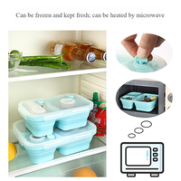 Boîte à bento pliable en silicone à 3 compartiments, compatible micro-ondes, chauffable, anti-fuite, avec couvercle de rangement divisé, boîte à lunch pliable pour l'extérieur