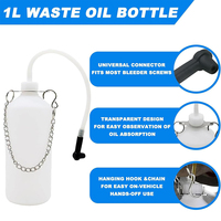 Bouteille de purge de frein 1L avec tube de 24 pouces et connecteur en caoutchouc pour recueillir le liquide de frein pour voiture, moto et VTT