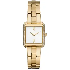 high quality square diamond ladies wrist steel women luxury minimalist quartz diver watch with gold bracelet