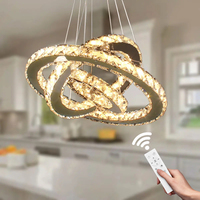 Suspension de lustre moderne en cristal LED pour le salon Plafonnier suspendu télécommandé avec interrupteur de taille moyenne
