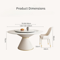 Luxuriöses Modernes Esszimmer-Set mit Rundem Tisch und Stühlen mit Drehteller Cremefarbener Esstisch
