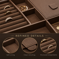 Plateau à bijoux en velours marron personnalisé, organisateur de tiroir empilable pour bagues, boucles d'oreilles, colliers, rangement de placard