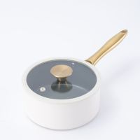 Ensemble de casseroles et poêles antiadhésives blanches avec poignées en acier inoxydable doré, en aluminium forgé, compatible induction, vente en gros, logo personnalisé