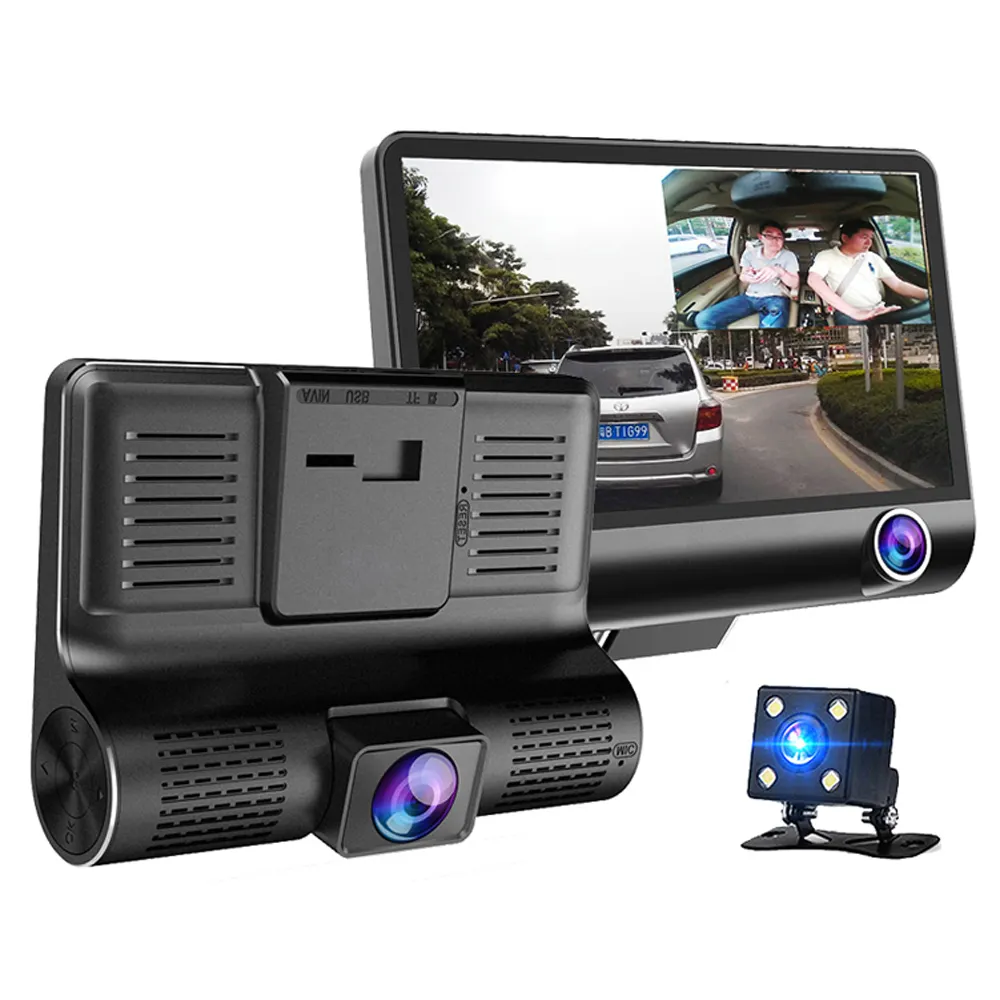 3 objectif avant intérieur arrière 1080P écran LCD 4 "voiture Dash Cam outils véhicule boîte noire enregistrement cyclique caméra DVR