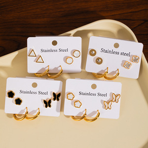 MW Trendy <strong>Fine</strong> Non-Fading <strong>Earrings</strong> Wholesale Stainless Steel Four-Leaf Clover Five-Petal Flower Butterfly Stud <strong>Earrings</strong> Set - Product Image 3