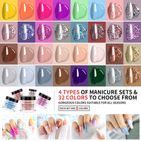 Kit de démarrage de poudre à ongles 8 couleurs Poudre acrylique à paillettes avec activateur de couche de finition de base pour manucure Kit de manucure en poudre Dip Diy Nail