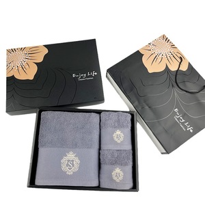 Towel <b>Gift</b> Set 3 Piece Blue Cotton Bath Towel With <b>Box</b> And Tote Bag Personalized Customization Business <b>Gift</b> - Product Image 3