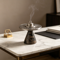 Brûleur d'encens en marbre naturel Emperador de qualité supérieure, Bakhoor Mubkhar en marbre pour villa de luxe, majlis, festival, ornement aromatique pour la maison