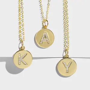 珠宝礼品黄铜个性化立方氧化锆A至Z初始项链18k镀金字母项链
