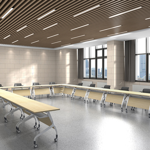 Tavolo da conferenza di lusso di grandi dimensioni in legno portatile a forma di U tavolo da riunione per 30 posti - Product Image 2