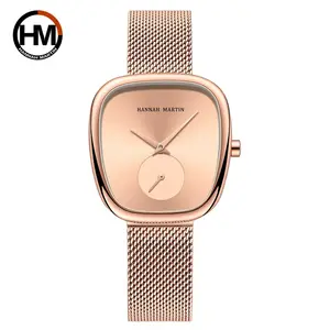 Hannah Martin 1251 Usine Vente Directe Top Marque Horloge Logo Personnalisé Multifonction Femmes Montre À Quartz Maille Bracelet En Acier