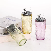 Gobelet en verre avec paille, nouveau design haut de gamme, motif ours mignon, forme diamant, créatif, pour le bureau et la maison