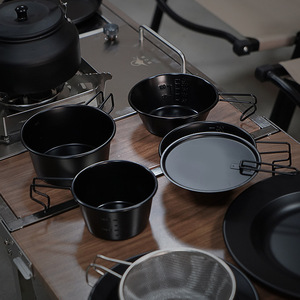 Juego de Tazones Sila Negros Antiadherentes, Portátiles, para Camping, Senderismo, Utensilios de Cocina, Vajilla para Exteriores, Juego de Tazas de Acero Inoxidable 304 - Product Image 1
