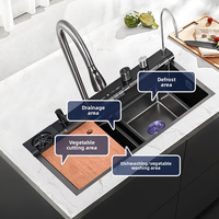 Évier de cuisine Maite moderne en acier inoxydable à cuve unique, à poser sur le plan, avec robinet monocommande, douchette extractible rotative à 360 degrés, finition brossée