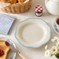 Assiettes à dîner en porcelaine française bleue personnalisables en gros, 8,5 pouces, style européen nordique shabby chic, assiette à salade lavable, marque Raylon