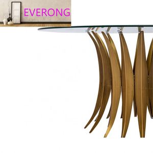 Juego de Mesa de Comedor Nórdico Clásico de Acero Inoxidable con Cubierta de Vidrio Moderna Multifuncional para Comedor, Salón, Hogar, Villa, Bar - Product Image 6